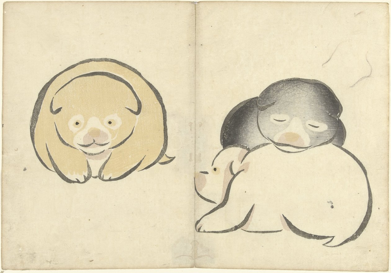 Trois jeunes chiots - Nakamura Hochu