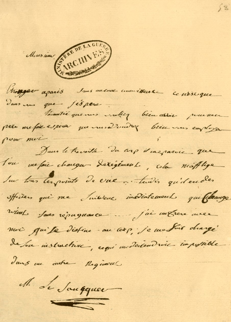 Lettre de Napoléon à Le Saucquer, greffier de guerre, 3 juin 1791, 1921 - Napoleon Bonaparte I