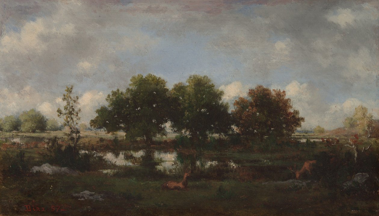 Paysage forestier avec cerfs - Narcisse Virgile Diaz de la Peña