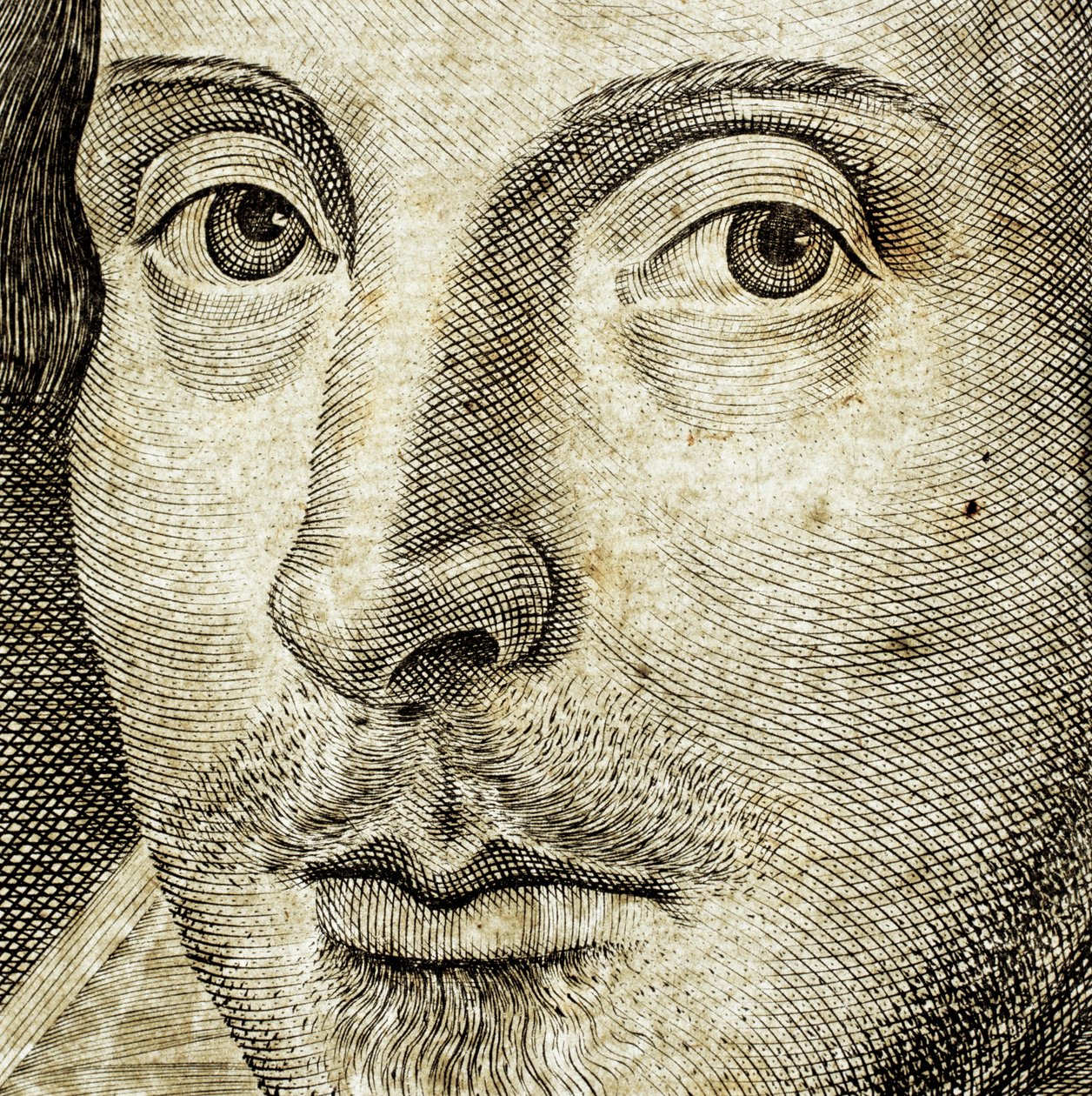 Détail du portrait de William Shakespeare sur la page de titre des Comédies, histoires, & t... - Nathan Benn