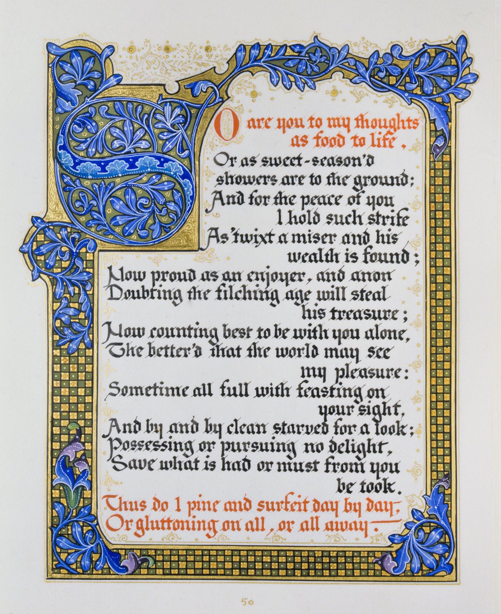 Page de chansons et sonnets de Shakespeare avec illumination - Nathan Benn