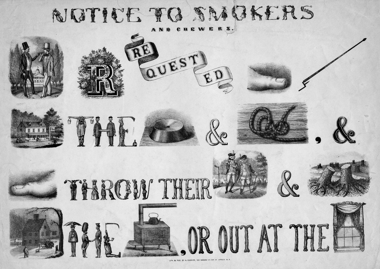 Avis aux fumeurs et mâcheurs, publié par N. Currier, New York, c.1840-50 - Nathaniel Currier