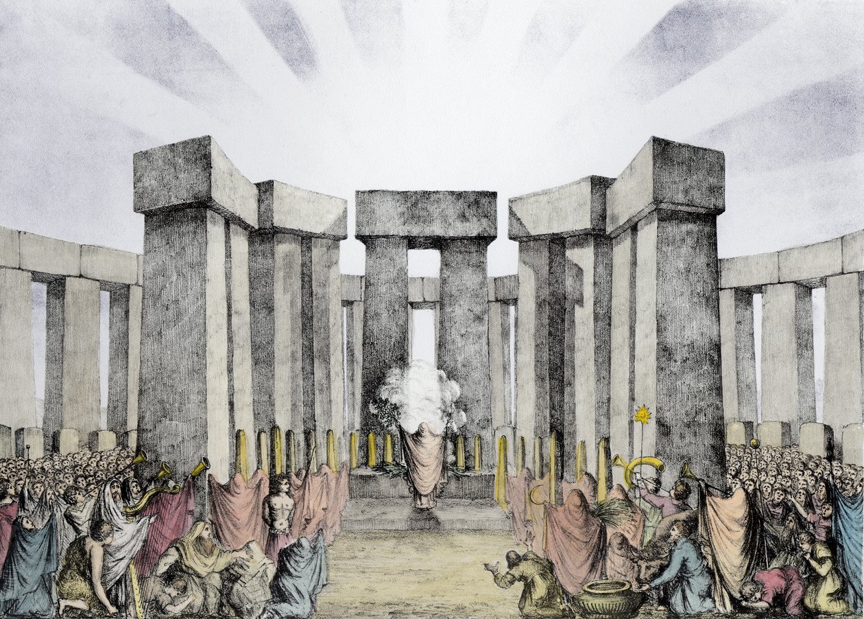 Druides sacrifiant au soleil dans leur temple appelé Stonehenge, d
