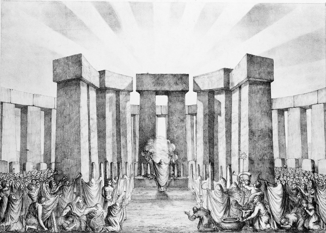 Druides sacrifiant au soleil dans leur temple appelé Stonehenge, d