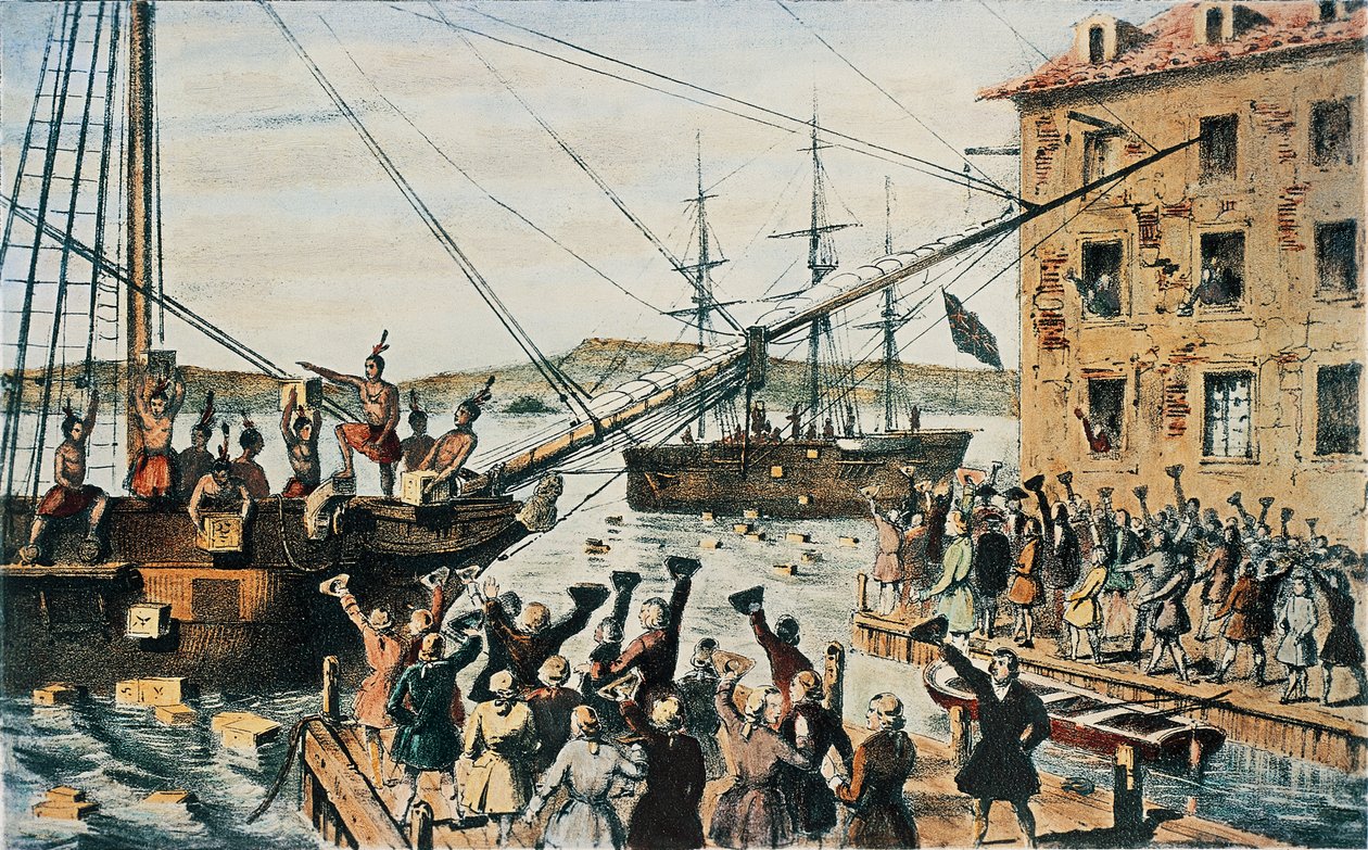 Boston Tea Party, caisses de thé anglaises jetées par-dessus bord dans le port de Boston par les colons, 16 décembre - Nathaniel (after) Currier