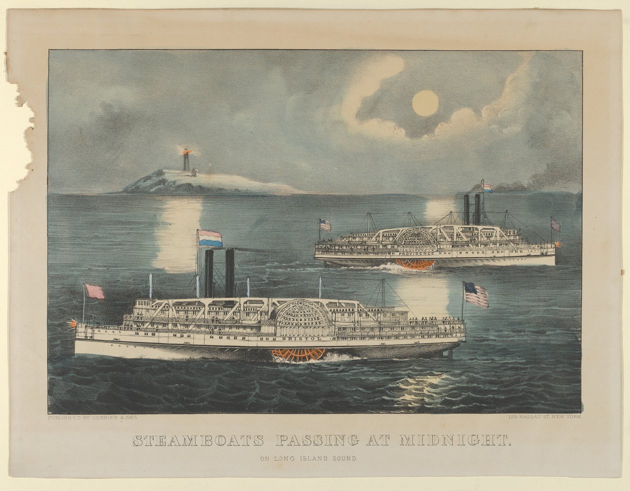 Bateaux à vapeur passant à minuit - Sur Long Island Sound, 1872-74 - Currier and Ives