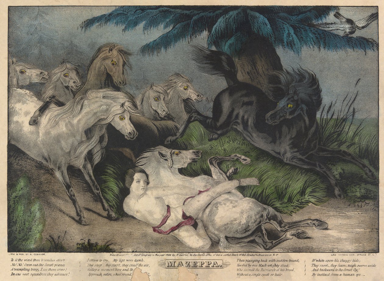 Mazeppa, planche 3 (entouré de chevaux sauvages) - Nathaniel Currier