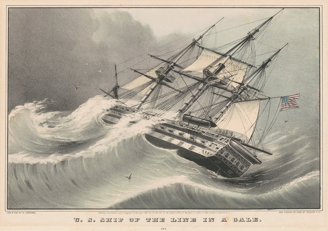 Navire de ligne américain dans une tempête - Nathaniel Currier