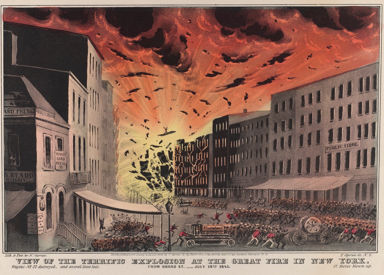 Vue de la terrible explosion lors du grand incendie à New York. De Broad St. - 19 juillet 1845 - Nathaniel Currier