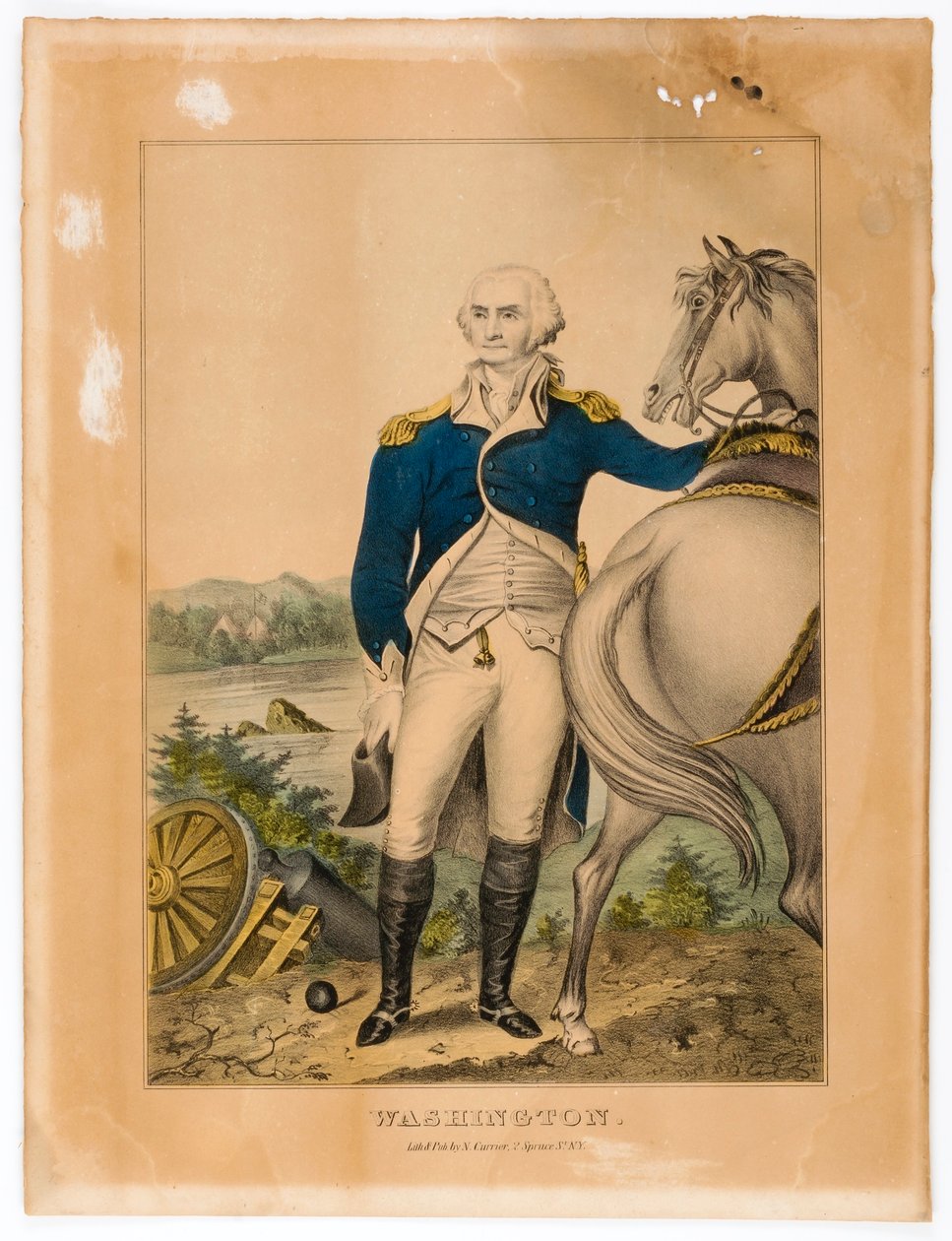 Washington (à côté de son cheval) - Nathaniel Currier