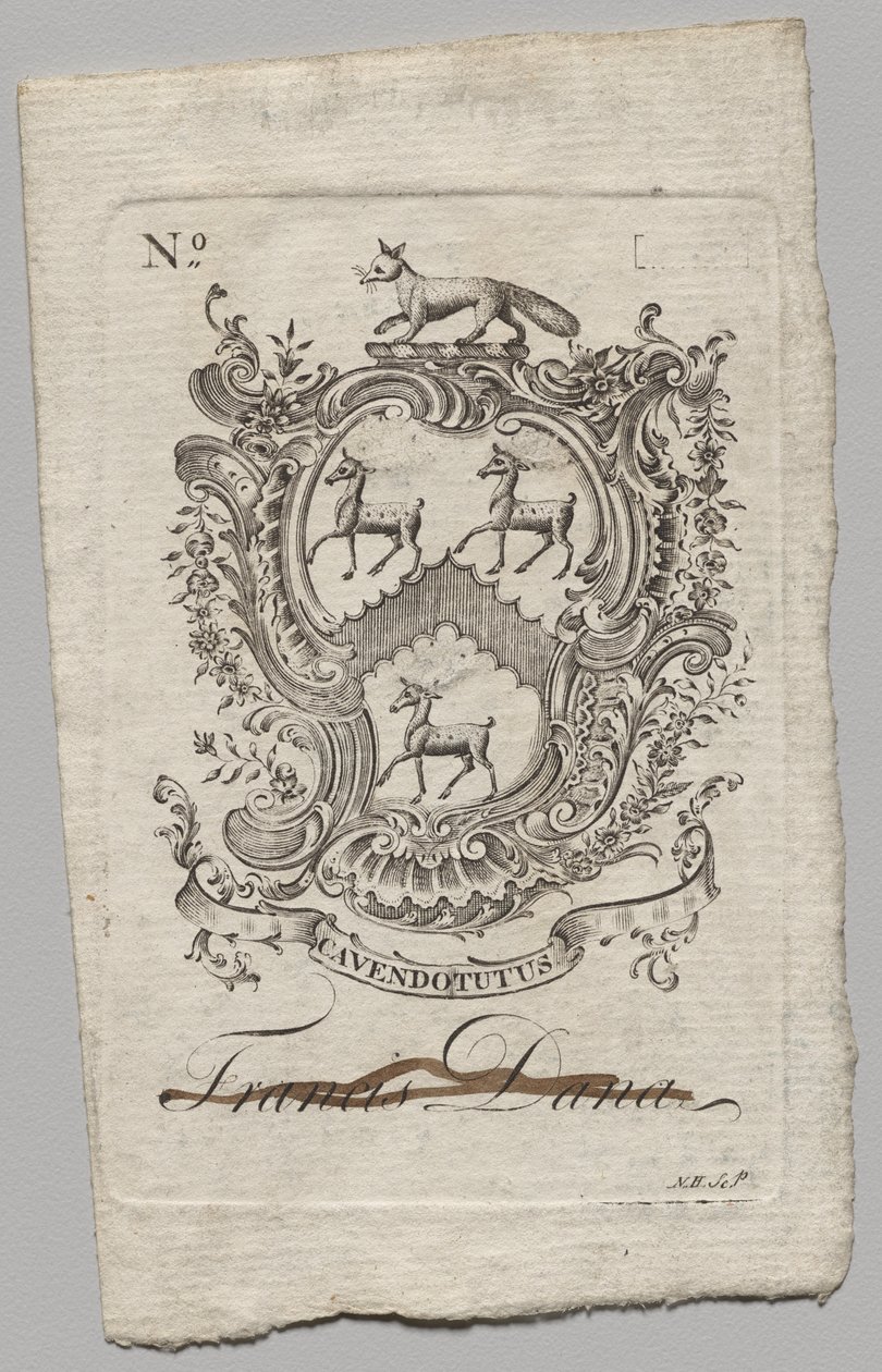 Ex-libris : Armoiries avec inscription de Francis Dana - Nathaniel Hurd