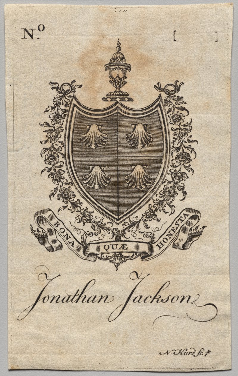 Ex-libris : Armoiries avec inscription de Jonathan Jackson - Nathaniel Hurd