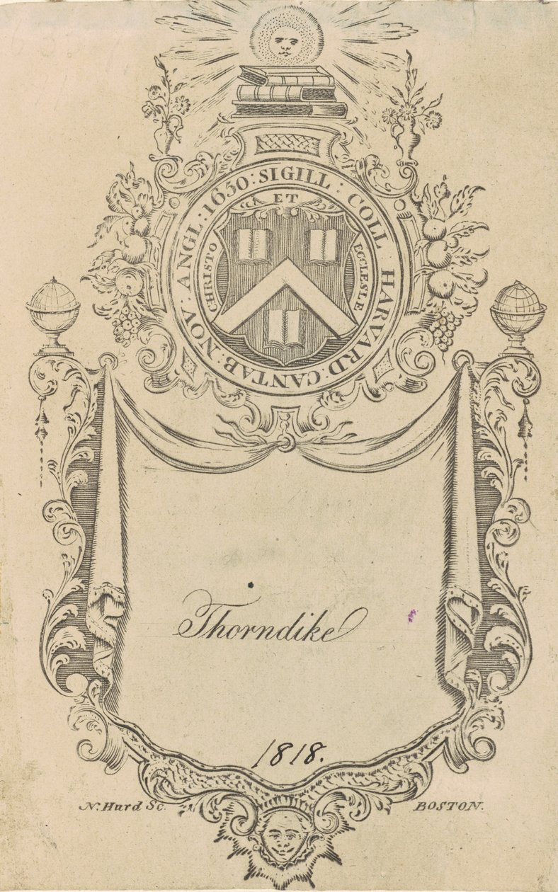 Ex-libris du Harvard College avec le sceau Christo et Ecclesiæ - Nathaniel Hurd