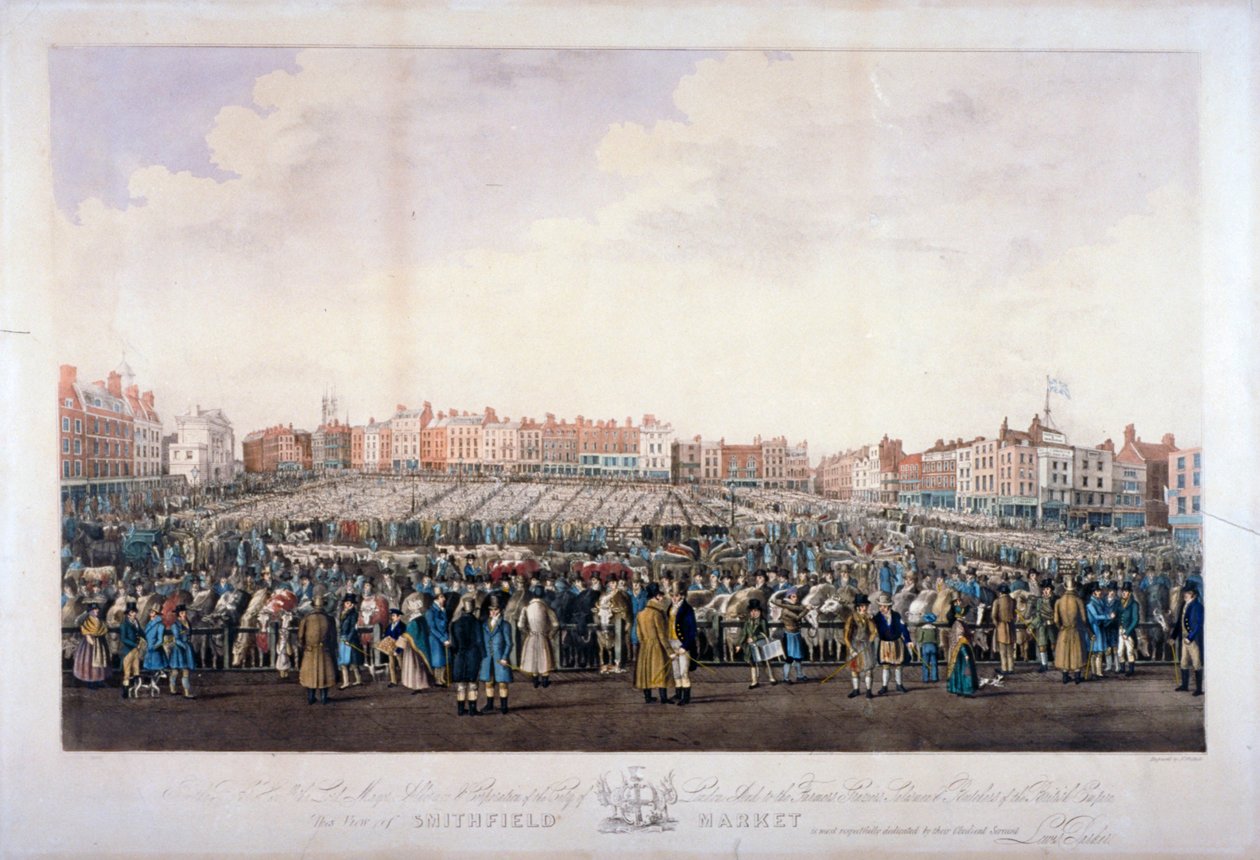 Marché de Smithfield, West Smithfield, City de Londres, vers 1825 - Nathaniel Whittock