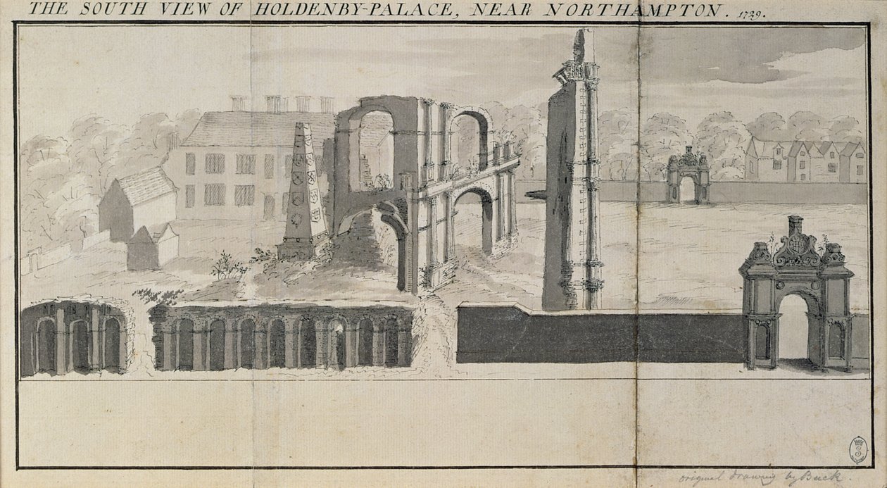 Vue sud de Holdenby House et des ruines telles qu