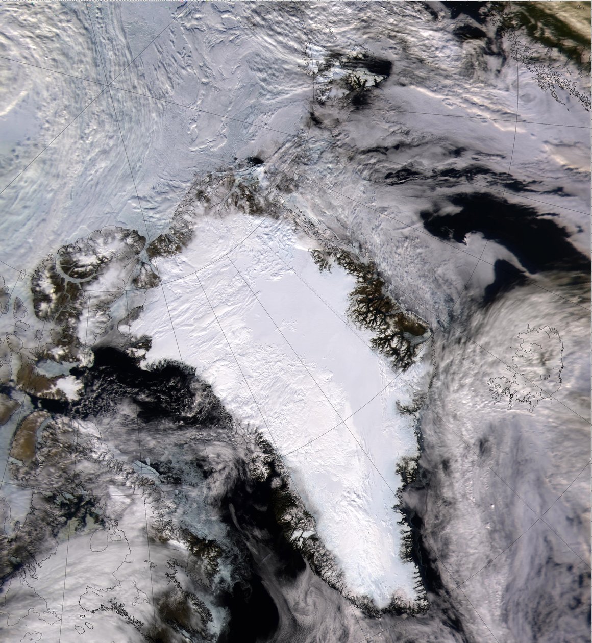 Image satellite du Groenland couvert de neige et de glace en 2000. Crédit NASA. - National Aeronautics and Space Administration National Aeronautics and Space Administration