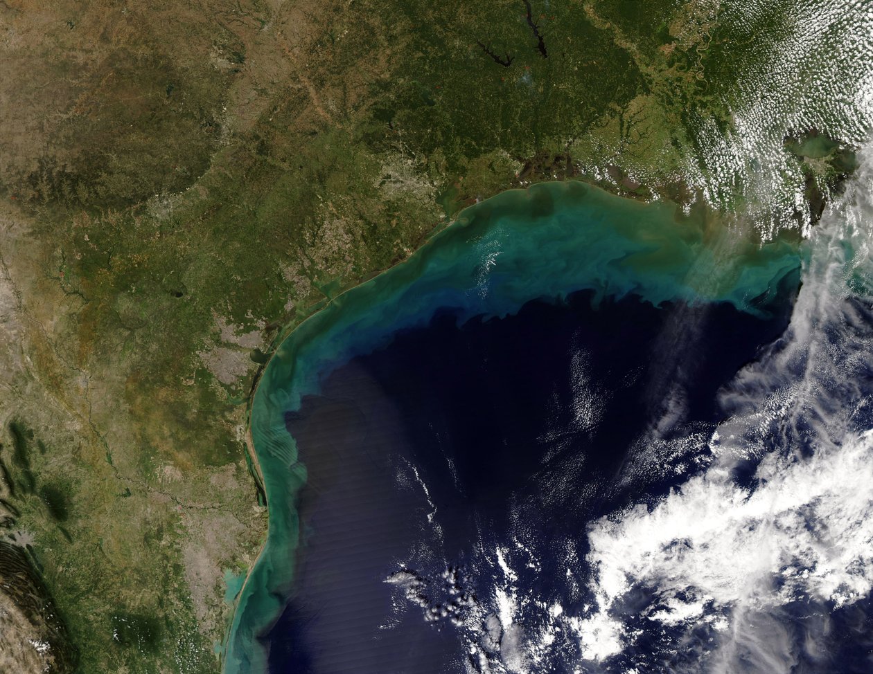 Vue satellite de la côte du Golfe, USA - Tamaulipas, Mexique, jusqu
