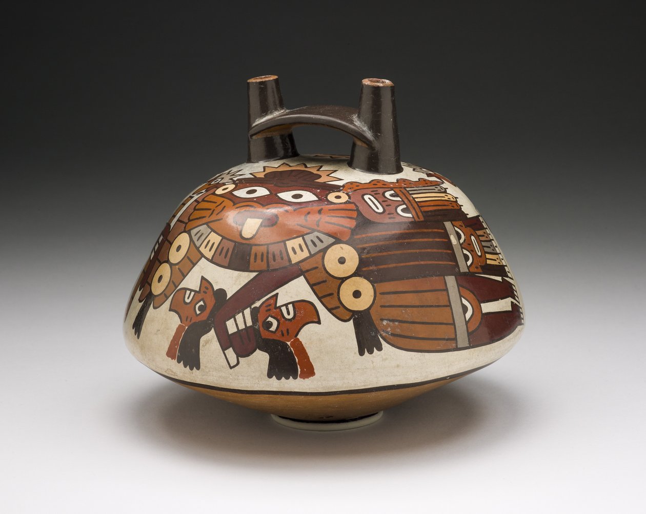 Vase représentant un guerrier masqué tenant des têtes de trophée, 180 av. J.-C.-500 apr. J.-C. - Nazca Culture