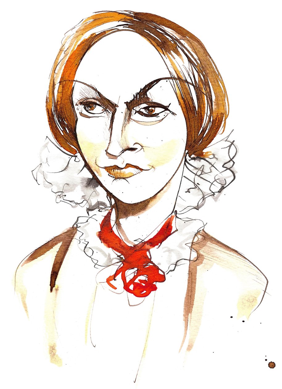 Charlotte Brontë - romancière et poétesse anglaise (1816 - 1855); caricature en couleur - Neale Osborne