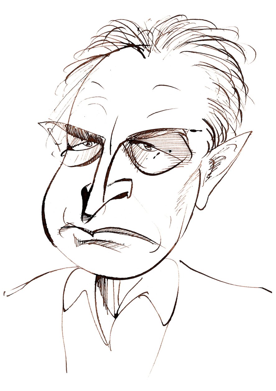 John Banville, romancier et scénariste irlandais; écrivain de romans policiers sous le pseudonyme de Benjamin Black; caricature - Neale Osborne