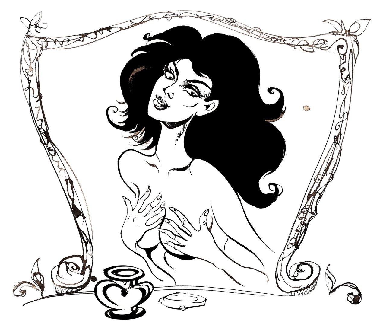 Marguerite devant le miroir illustration du Maître et Marguerite de Mikhaïl Boulgakov (dramaturge et auteur russe, 1891-1940); dessin à l