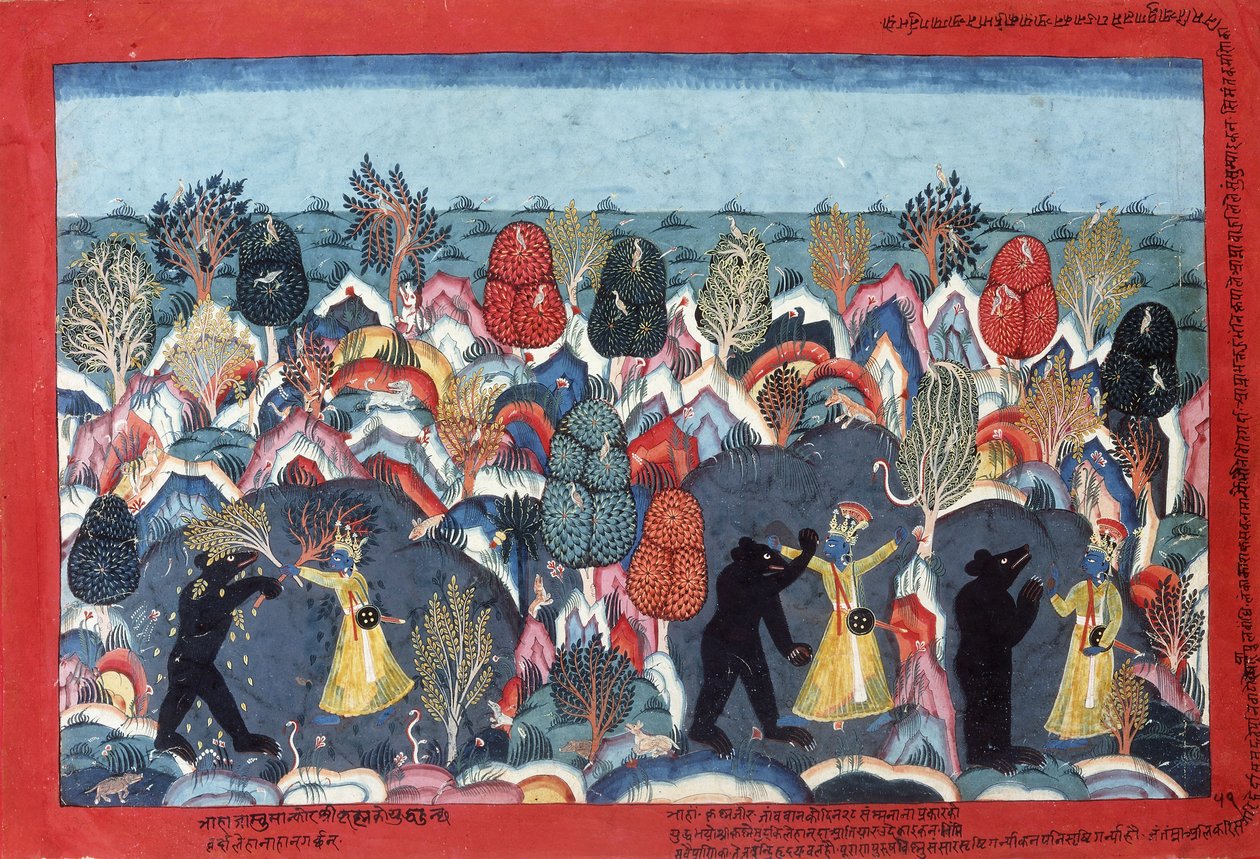Krishna combattant Jambavata, roi des ours, vers 1775 - Nepalese School