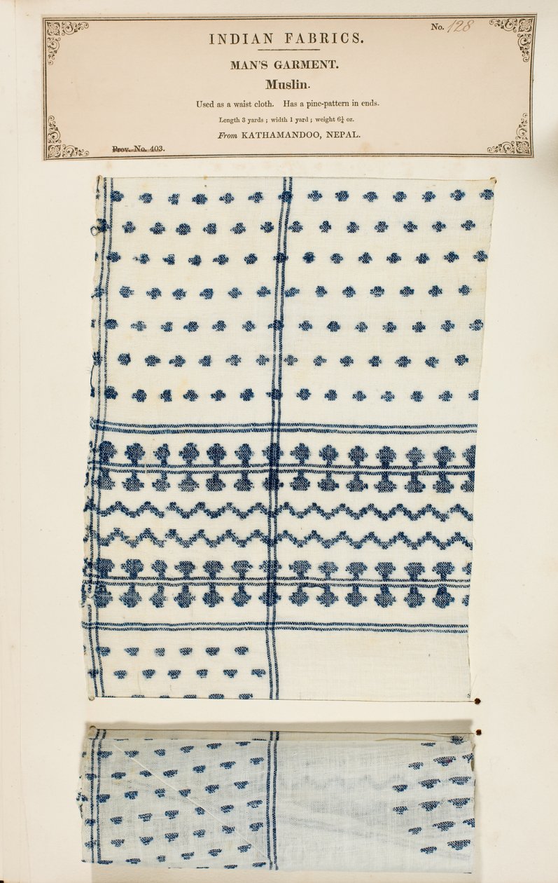 Échantillon de mousseline de Kathamandoo au Népal, de The Collection of the Textile Manufacturers of India, par John Forbes Watson, publié en 1866 - Nepalese School