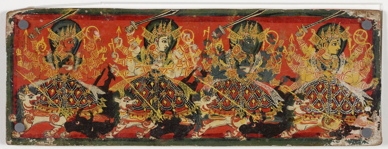 Une des paires de couvertures de manuscrit représentant Devi comme les Huit Mères - Nepalese School