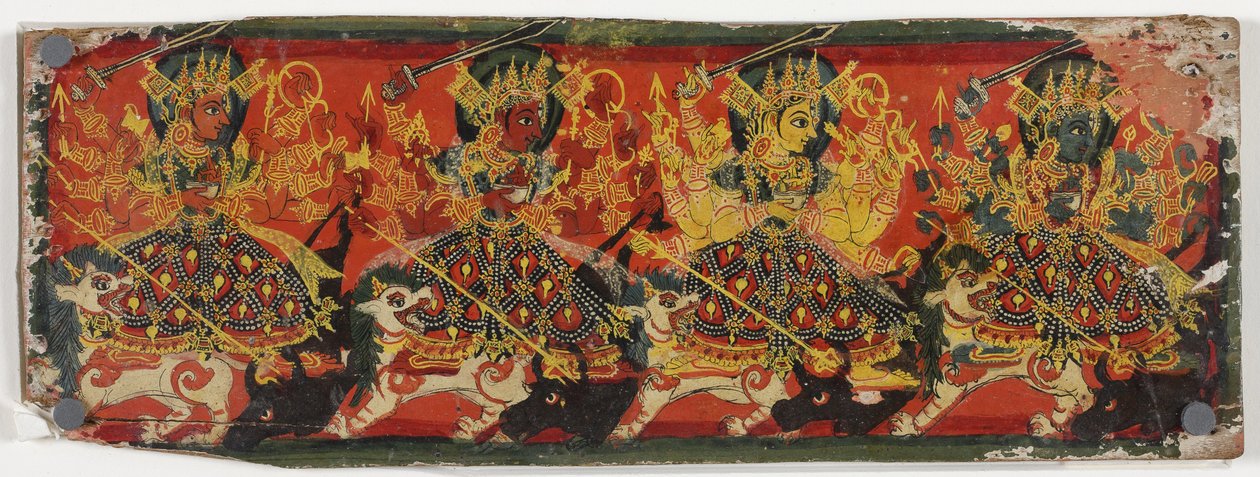 Une des deux couvertures de manuscrit représentant Devi comme les Huit Mères - Nepalese School