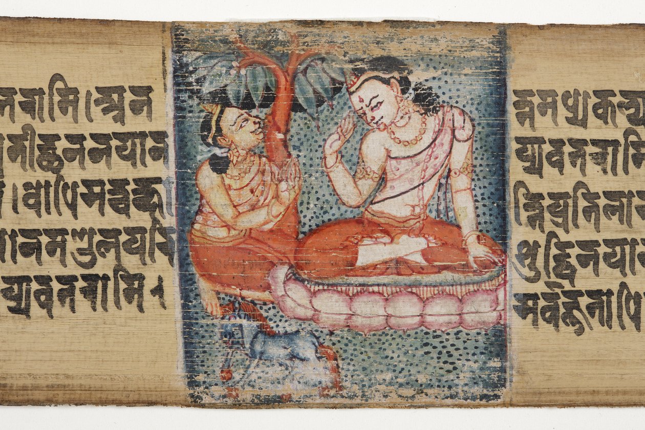 Sudhana agenouillé devant un bodhisattva, du Gandavyuha - Nepalese School