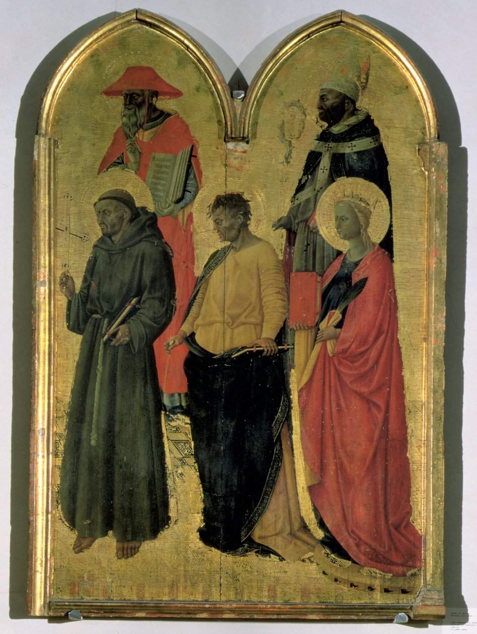 Saint François, Saint Jérôme, Saint Philippe, Sainte Catherine et un évêque saint, vers 1444 - Neri di Bicci
