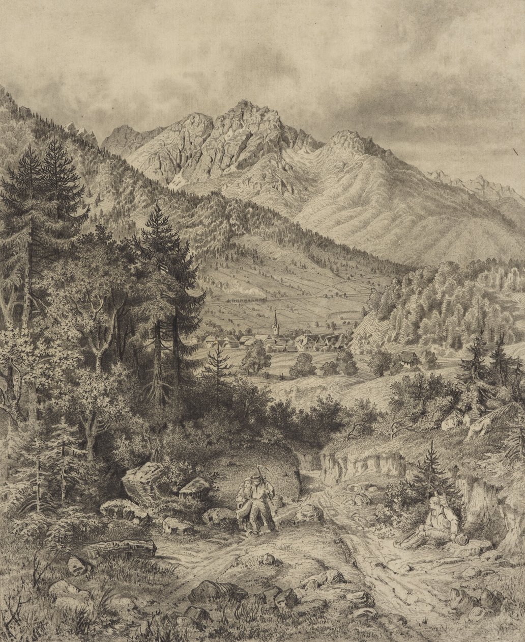 Paysage alpin avec personnages - Leopold Blonder