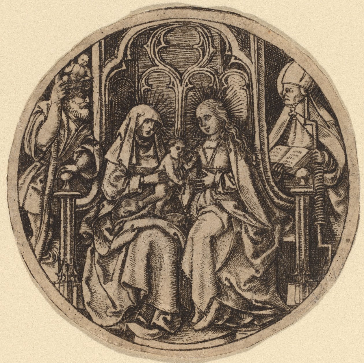 Madone et Enfant avec Saints Christophe et Érasme - Netherlandish 15th Century
