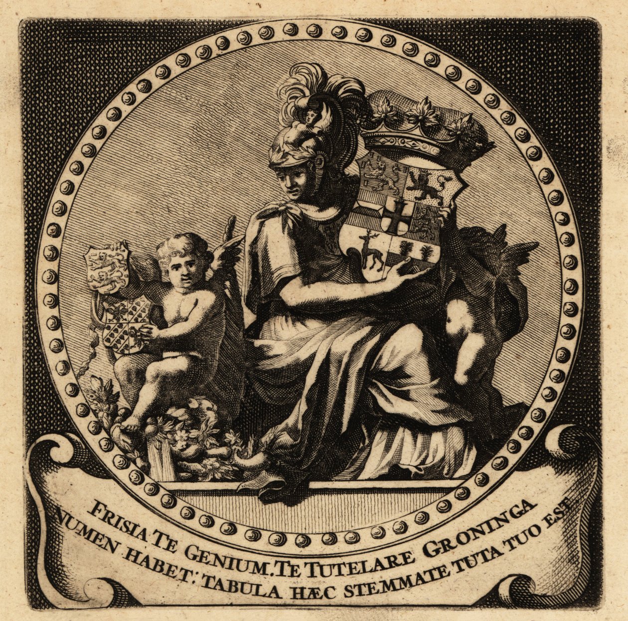 Figure allégorique de la Frise et de Groningue avec des armoiries - Netherlandish School