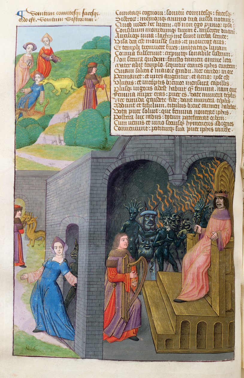 Ms 324 f.101 v. Orphée et Eurydice, Cerbère et Pluton, des Métamorphoses 10 d