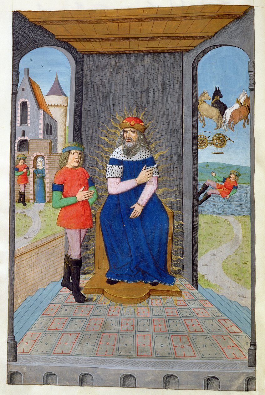Ms 324 f.25 v. Phaéton emprunte un char à son père et est tué, des Métamorphoses 2 d