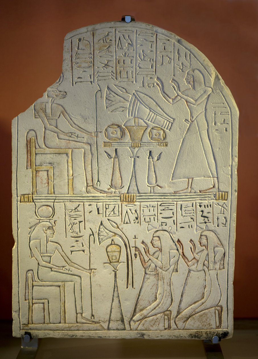 Art égyptien : Stèle de Penboui à Touéris et Isis Hathor (calcaire peint, nouvel empire) - New Kingdom Egyptian