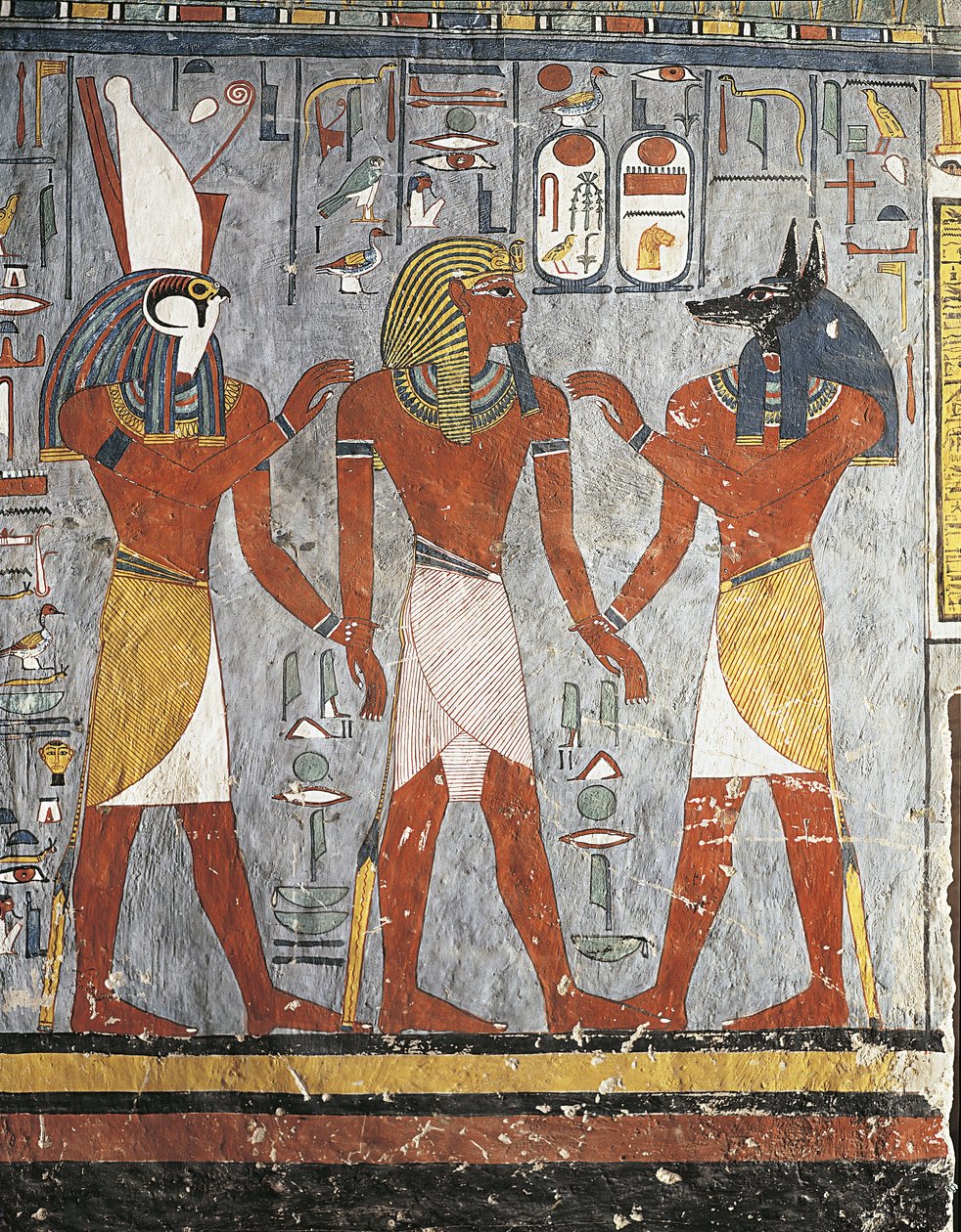 Pharaon entre les dieux Harsiesis et Anubis - New Kingdom Egyptian