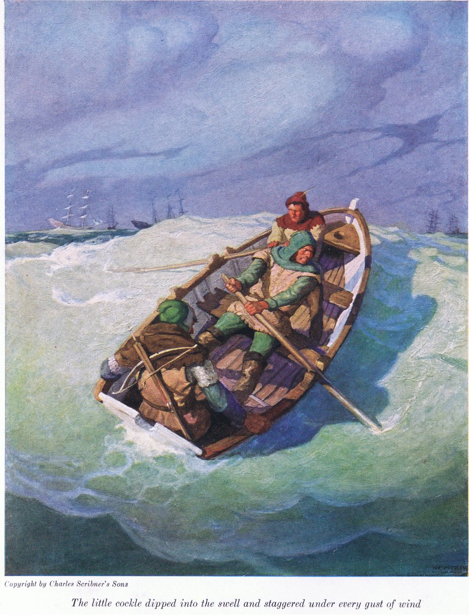 Le petit coquillage plongeait dans la houle et chancelait à chaque rafale de vent, 1916 - Newell Convers Wyeth