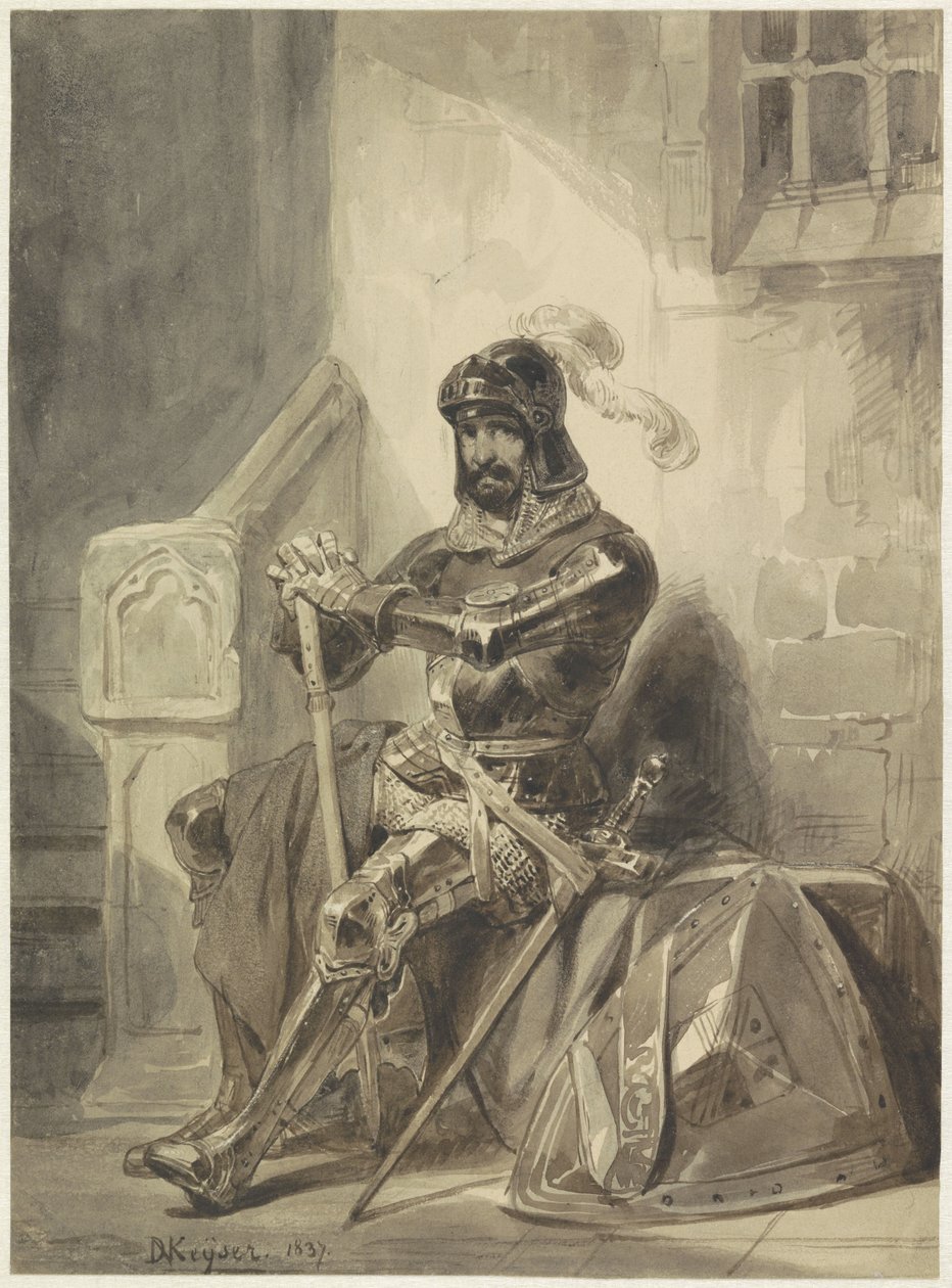 Chevalier médiéval assis en armure - Nicaise de Keyser