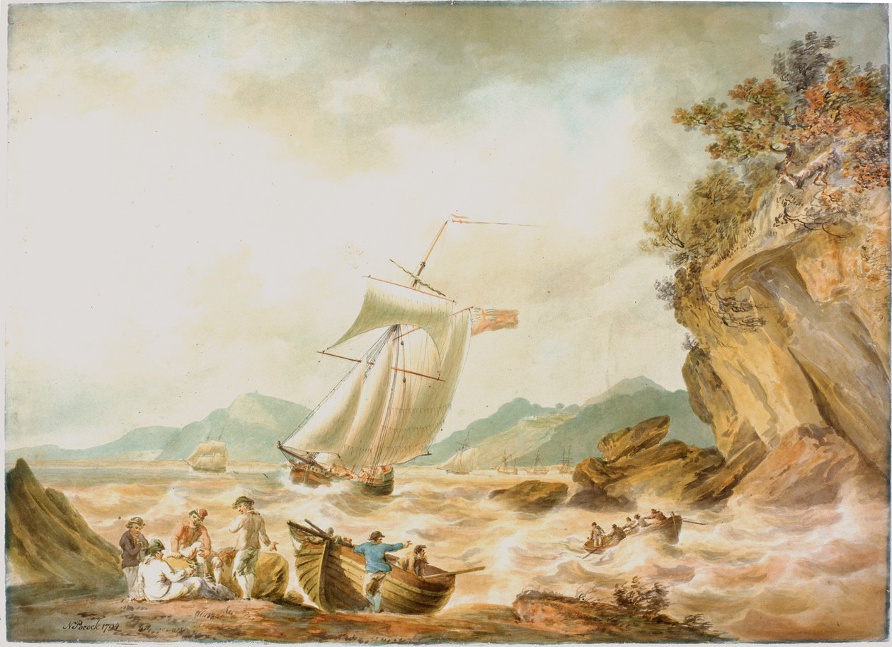 Scène côtière avec des navires - Nicholas Pocock