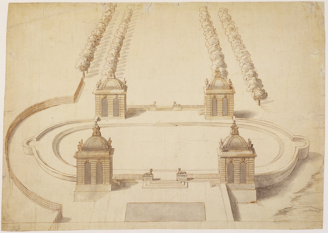 Conception pour un terrain de bowling, Hampton Court, vers 1689-91 - Nicholas Hawksmoor