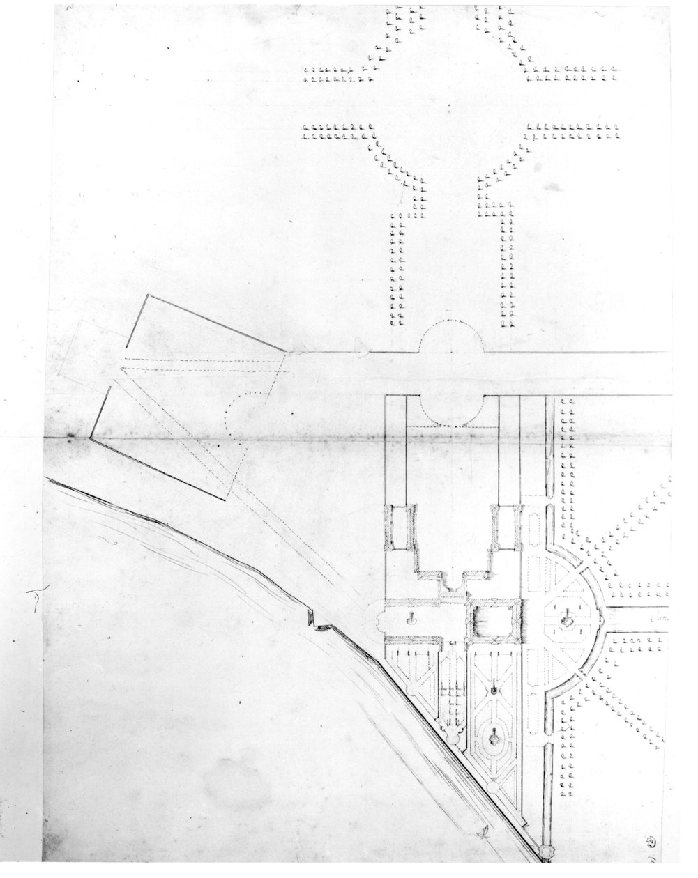 Plan du site du projet I, Hampton Court, 1689 - Nicholas Hawksmoor