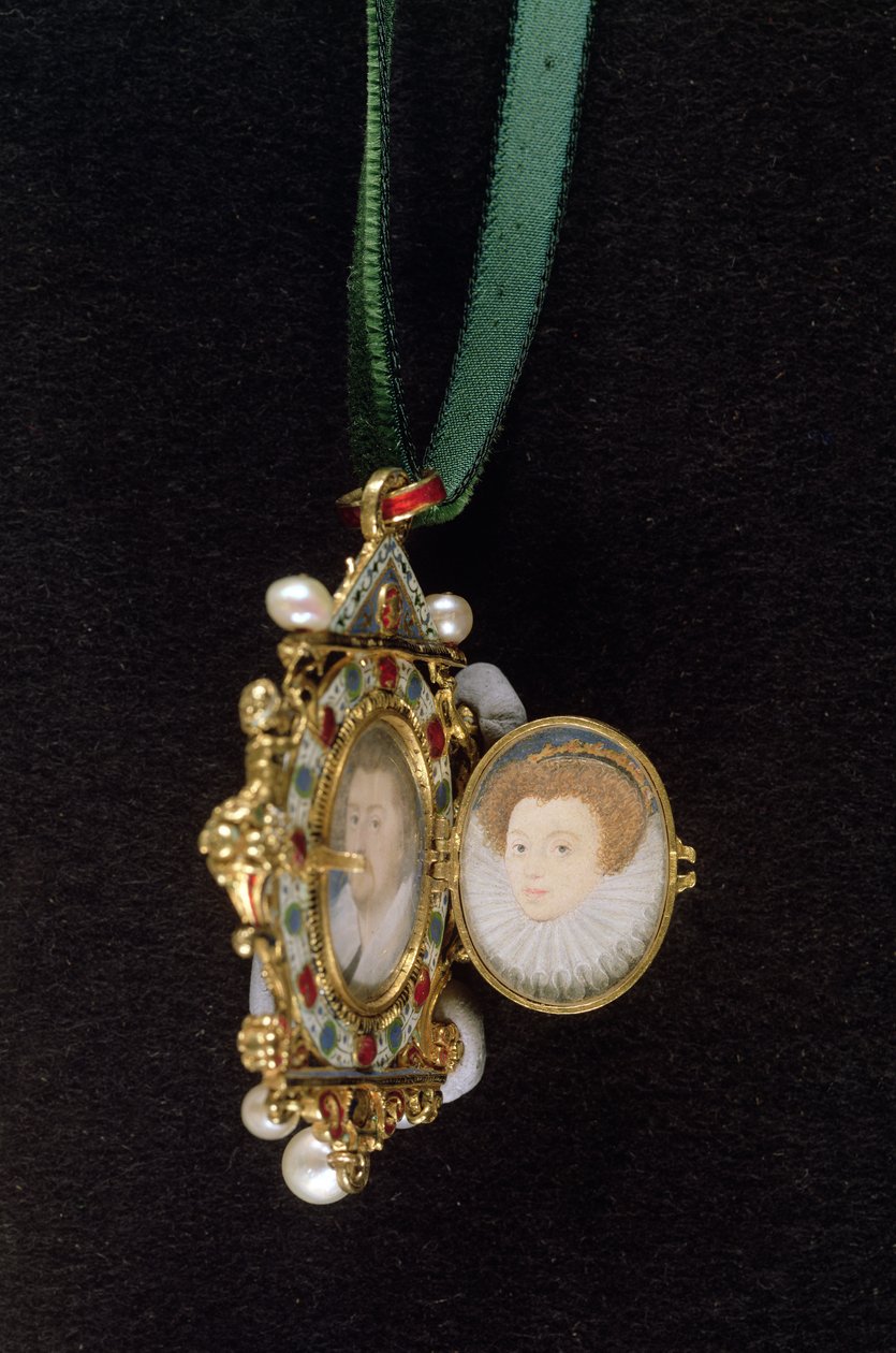 Le bijou Gresley, avec des portraits miniatures de Sir Thomas Gresley et de sa fiancée Catherine Walsingham - Nicholas Hilliard