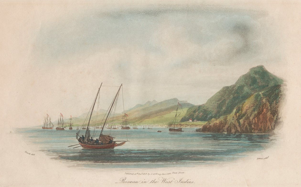 Ensemble de dix : 1. Attaque de Sir John Moore au large de Basse-Terre, Guadeloupe. 2. Rouseau aux Antilles. 3. Guanahani ou Cat Island. .... - Nicholas Pocock