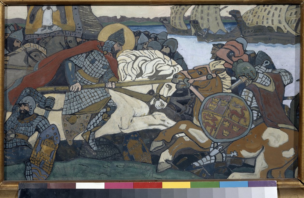 Alexandre Nevski frappant Birger Jarl. Episode de la bataille de la Neva - Nicholas Roerich