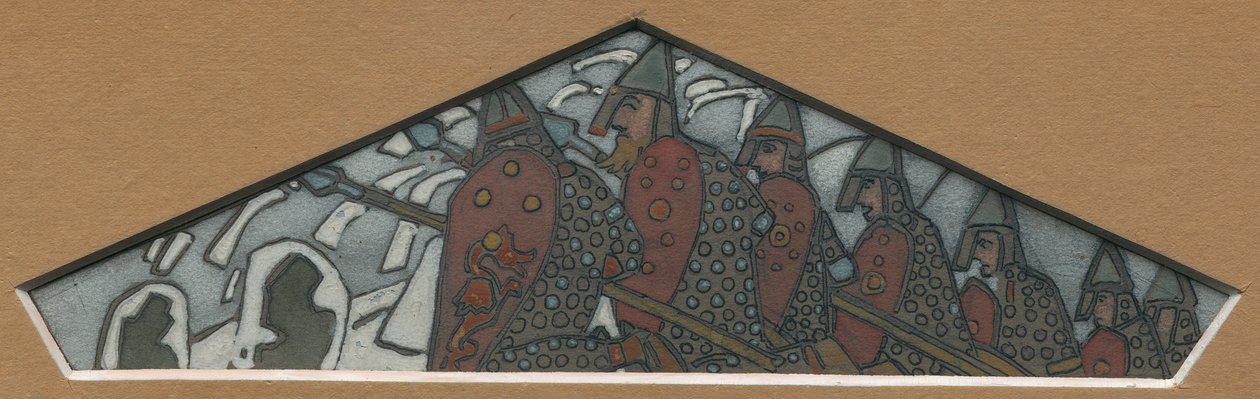 Esquisse pour la décoration triangulaire la plus à droite de la frise en majolique "Vie du Nord", 1905 - Nicholas Roerich