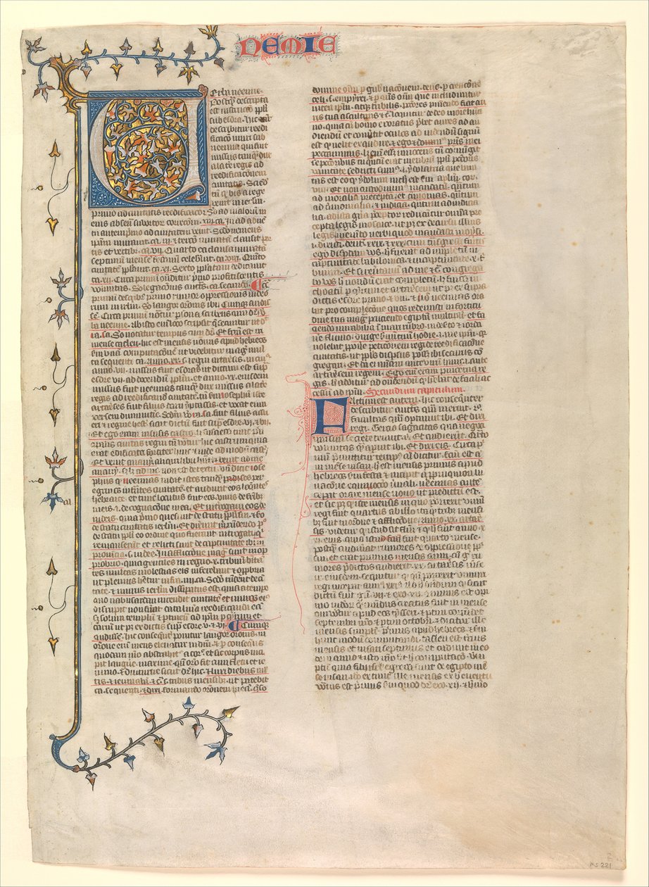 Initiale V du commentaire de Néhémie, une des six feuilles illustrées..., vers 1360-1380 - Nicholas of Lyra