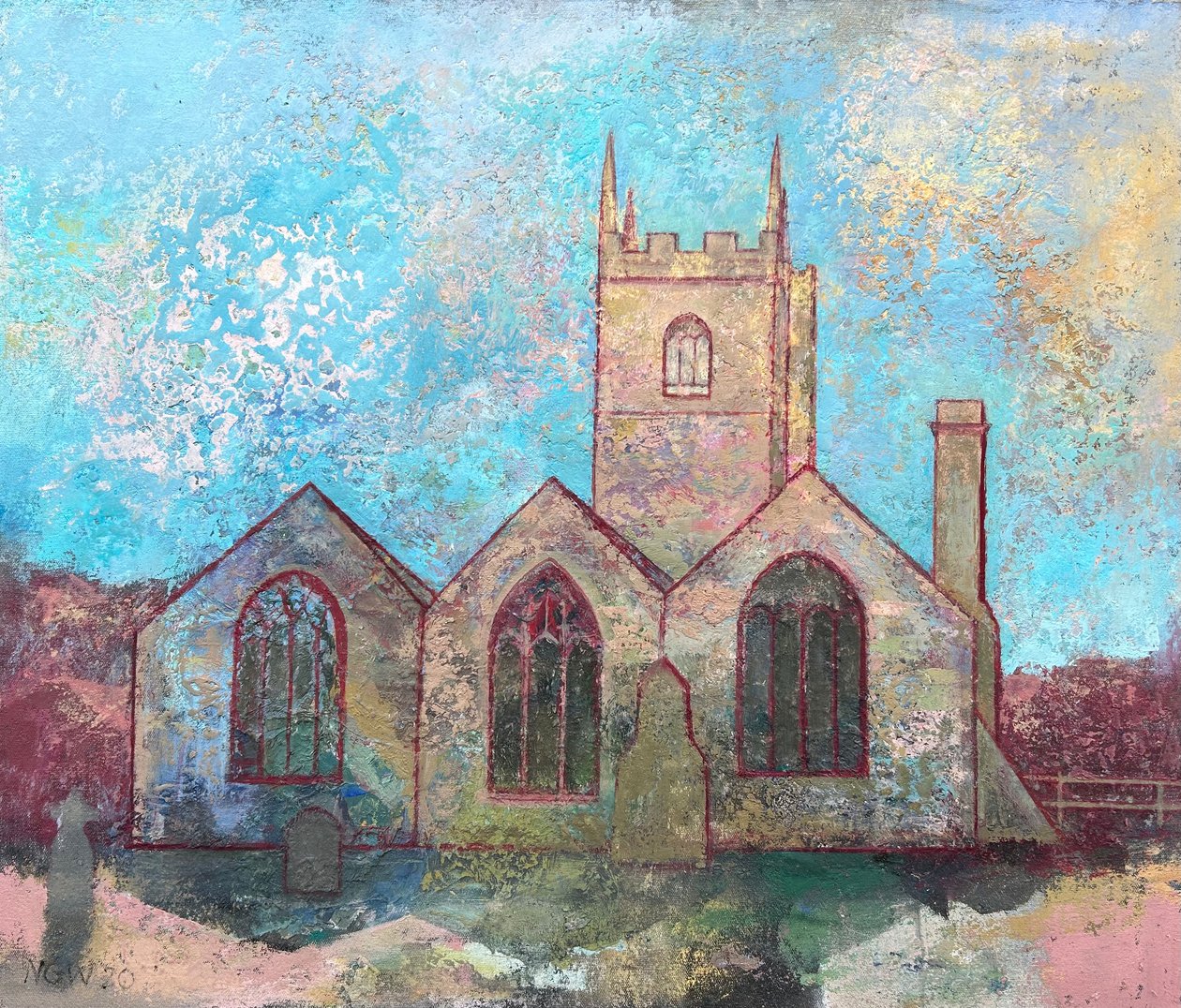 Église de St Uny, 2021-23 (huile sur carton) - Nick Williams