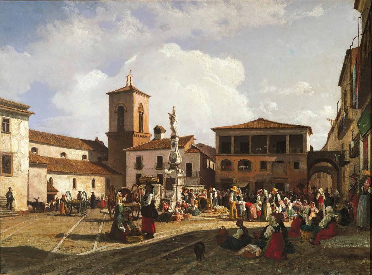 Benevento (Région de Campanie), Place Orsini avec le clocher de la cathédrale et la fontaine dédiée au Pape Orsini - Nicola Palizzi
